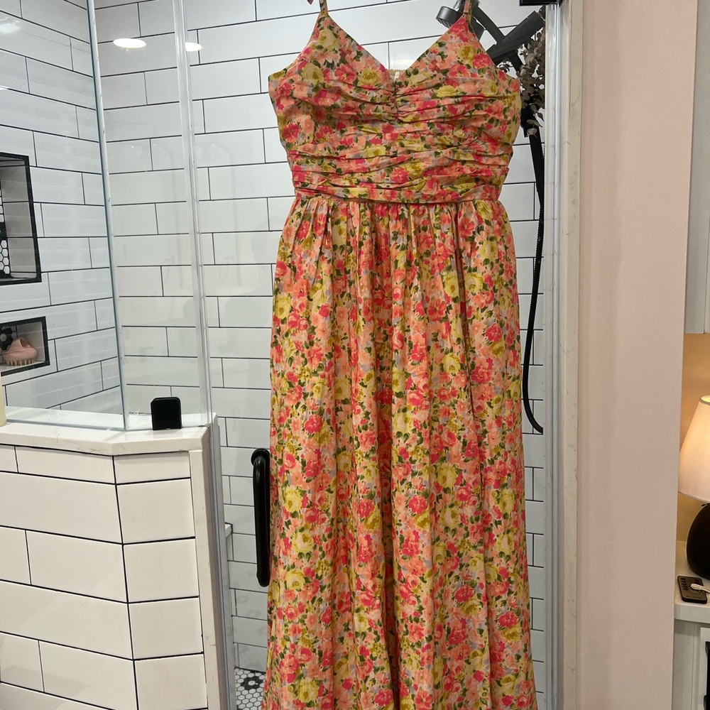 Anthropologie Vibrant Floral Maxi Dress - Pink and Green